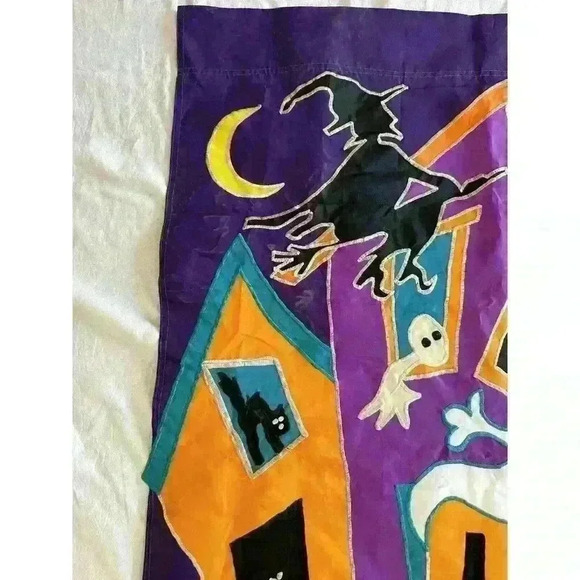 Halloween Garden Flag Happy Haunting Cat Witch Pumpkin Monster Rod Pocket - Picture 6 of 7